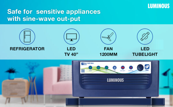 Luminous Eco Volt Neo 850 Pure Sine Wave 700VA/12V Inverter for Home, Office and Shops (Supports 1 Inverter Battery of 12V) - Image 4