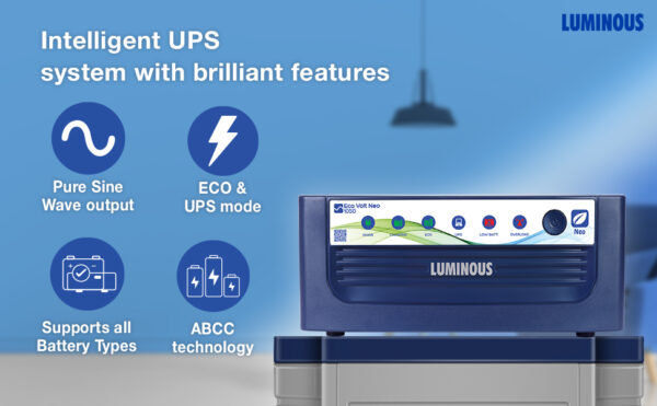 Luminous Eco Volt Neo 1050 Pure Sine Wave 900VA/12V Inverter for Home, Office & Shops| Efficient & Reliable | with 36 Months Warranty - Image 5