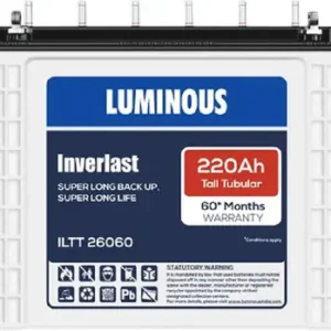 Luminous Inverlast ILTT26060 Battery for Home, Office & Shops | 220 Ah Tall Tubular | Easy Installation | Durable and Reliable Inverter Battery | Minimum Maintenance | with 60 Months Warranty