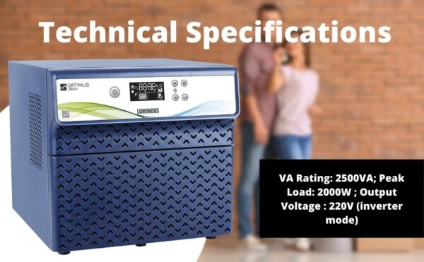 Luminous Optimus 2800 Pure Sine Wave 2500VA/24V Inverter for Home, Office and Shops (Supports 2 Inverter Battery Each of 12V) | with 36 Months Warranty - Image 5