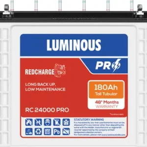 Luminous Red Charge RC 24000 PRO 180 Ah/12V Recyclable Tall Tubular Inverter Battery for Home, Office and Shops| 48 Month Warranty