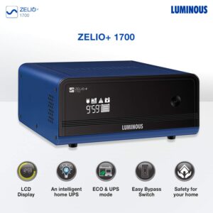 Luminous Zelio+ 1700 Pure Sine Wave 1500VA/24V Inverter for Home, Office and Shop (Supports 2 Inverter Battery Each of 12V) | with 36 Months Warranty.