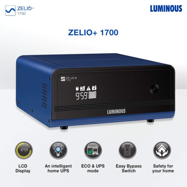 Luminous Zelio+ 1700 Pure Sine Wave 1500VA/24V Inverter for Home, Office and Shop (Supports 2 Inverter Battery Each of 12V) | with 36 Months Warranty.