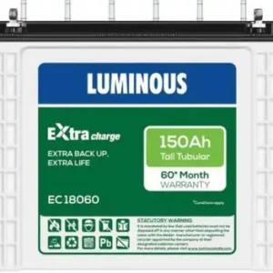 Luminous Extra Charge EC 18060 Battery for Home, Office & Shops | 150 ah/12V Tall Tubular | Easy Installation |  Minimum Maintenance | with 60 Months Warranty