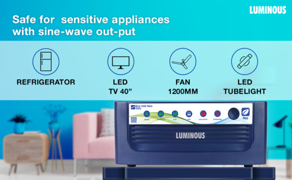 Luminous Eco Volt Neo 1050 Pure Sine Wave 900VA/12V Inverter for Home, Office & Shops| Efficient & Reliable | with 36 Months Warranty - Image 4