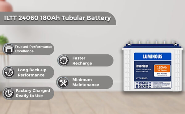 Luminous Inverlast ILTT24060 Battery for Home, Office & Shops | 180 Ah Tall Tubular | Easy Installation | Durable and Reliable Inverter Battery | Minimum Maintenance | with 60 Months Warranty - Image 2