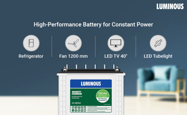 Luminous Shakti Charge SC 18060 Battery for Home, Office & Shops | 150 ah/12V Tall Tubular | Easy Installation | Minimum Maintenance | with 60 Months Warranty - Image 3