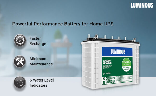 Luminous Shakti Charge SC 18060 Battery for Home, Office & Shops | 150 ah/12V Tall Tubular | Easy Installation | Minimum Maintenance | with 60 Months Warranty - Image 4