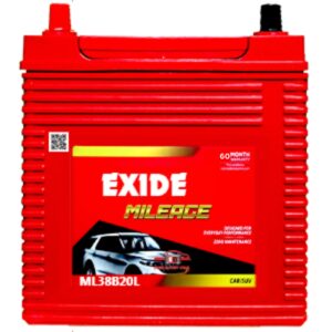 EXIDE ML38B20L/R 35Ah Car Battery – MILEAGE Series | 60 Months Warranty (30 FOC + 30 Pro-Rata) | Zero Maintenance | High Cranking Power for Cars & SUVs