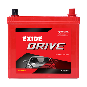 Exide Drive DRIVE45L/R Battery – 45Ah, 12V | For Car, SUV, 3-Wheeler, Tractor & Commercial Vehicles | 36-Month Warranty (18 Months Full Replacement + 18 Months Pro-rata)