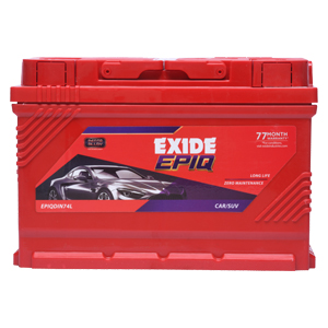 EXIDE EPIQDIN74L 74Ah Car Battery – Long-Lasting Power with 77 Months Warranty (42 Months Full Replacement + 35 Months Pro-Rata) | Zero Maintenance.