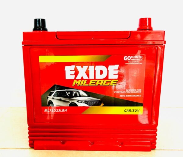 EXIDE ML75D23LBH, 68Ah Car Battery – MILEAGE Series | 60 Months Warranty (30 FOC + 30 Pro-Rata) | Zero Maintenance | High Cranking Power for Cars & SUVs