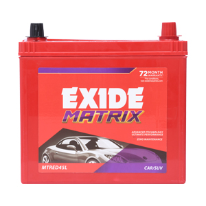EXIDE MTRED45L 45AH  Car Battery – 72 Months Warranty (36 Months Full Replacement + 36 Months Pro-Rata) | Zero Maintenance | High Performance for Cars & SUVs