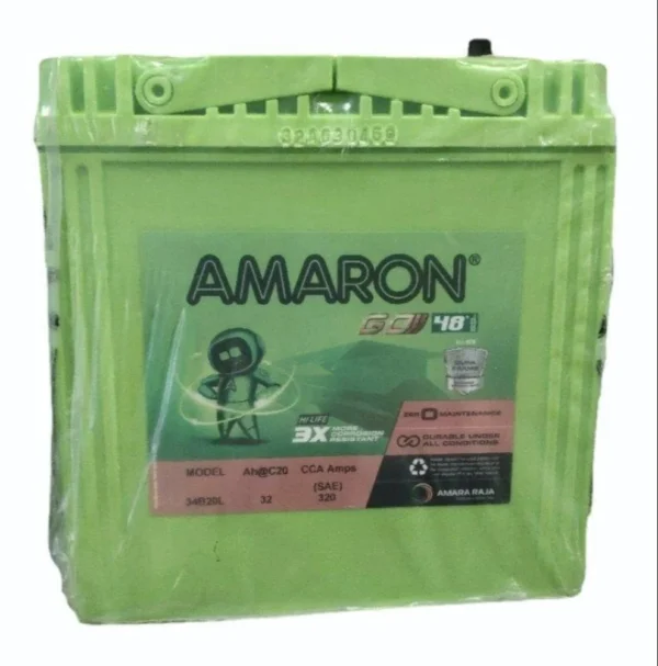 Amaron Go AMM-GO-34B20L (32Ah) Car Battery – 48 Months Warranty (24 Months Free + 24 Months Pro-Rata)
