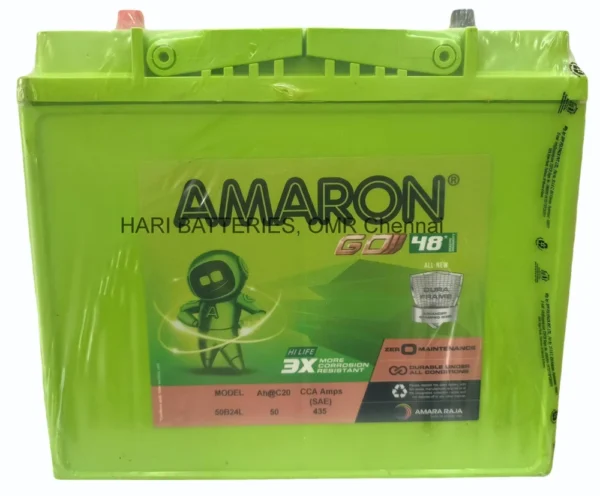 Amaron Go AMM-GO-50B24L (45Ah) Car Battery – 48 Months Warranty (24 Months Free + 24 Months Pro-Rata)